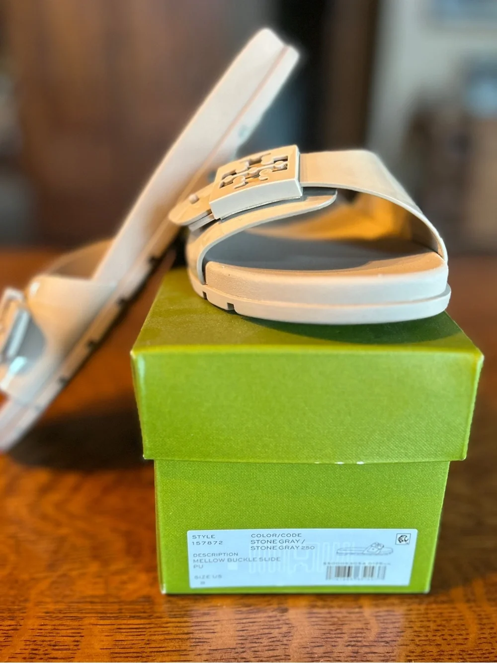 Tory Burch Cream Patent Logo Buckle Slide Sandals